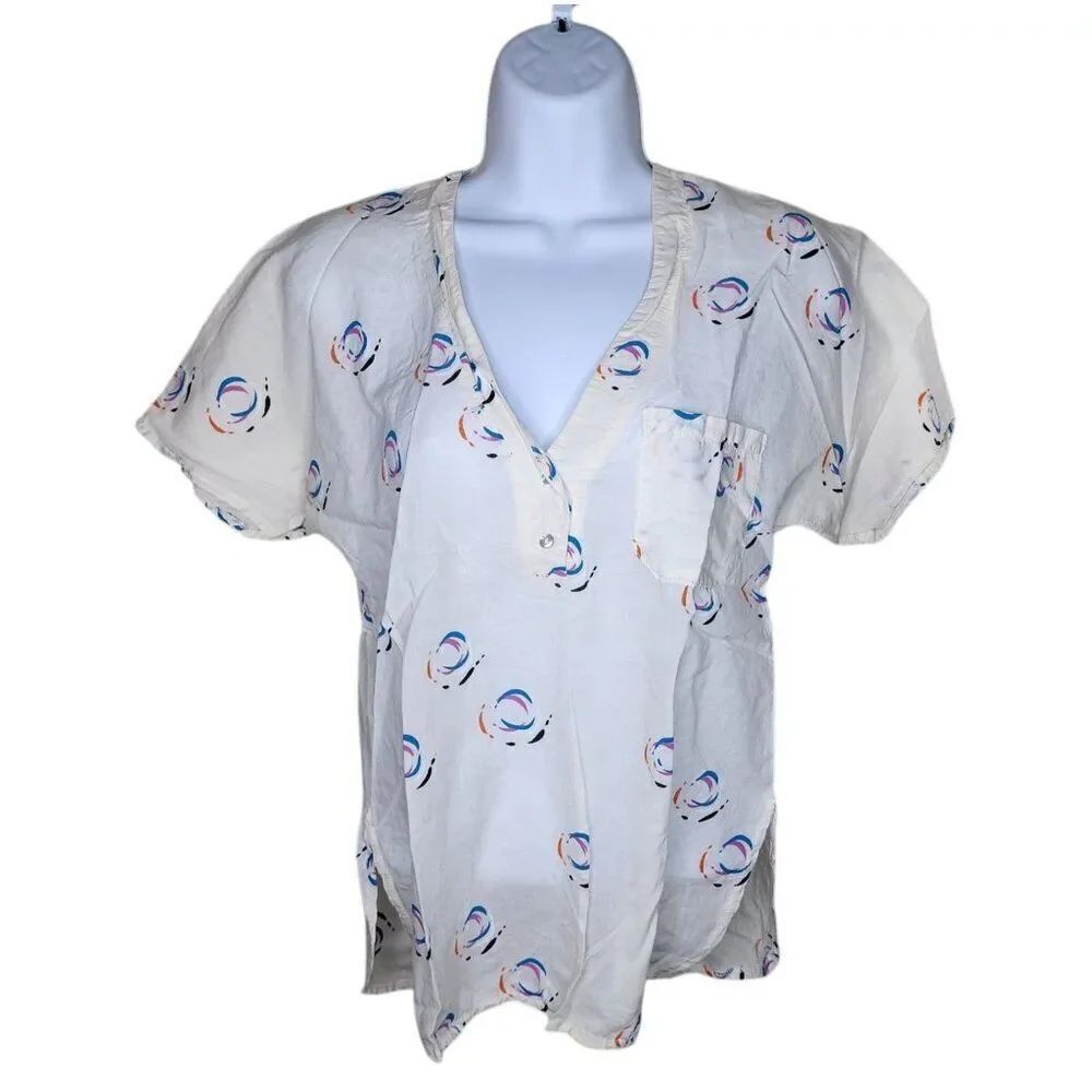 Vintage 70s Judy Knapp Short Sleeve Light Cotton Blouse Womens Size S White